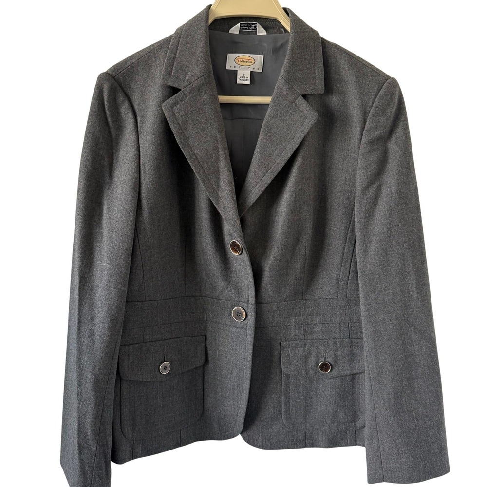 Talbots Petites Gray Wool Italian Fabric Blazer Jacket Size 8P Professional VTG